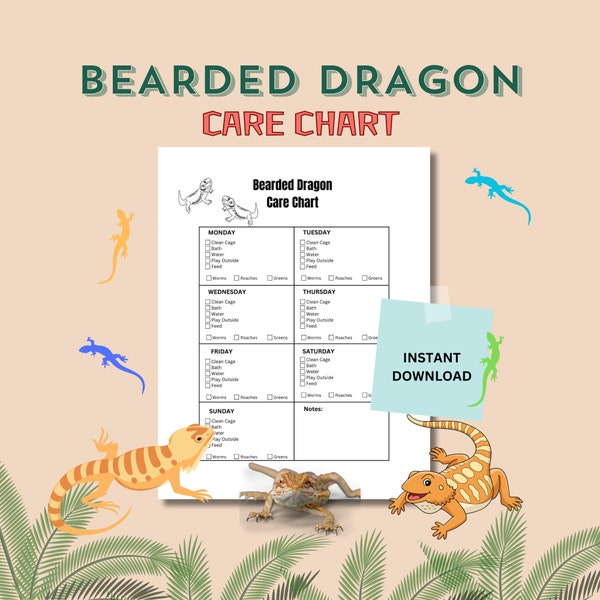 Bearded Dragon Care Chart, Instant Download Reptile Log, Reptile  Responsibility Record for Adults and Kids