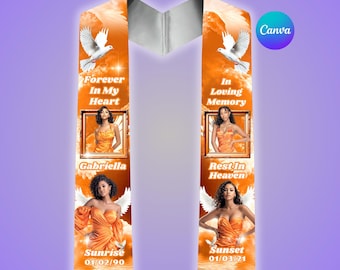 Orange Memorial Stole Template, Rest In Heaven Funeral Tribute Sash, Editable Canva Design Template, Angel Wings Sky Cloud, Digital Download