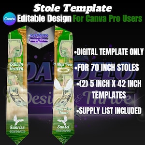 Money Green Memorial Stole Template: Editable Funeral Keepsake (Digital Download)