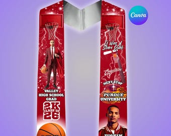 Red Graduation Stole Template, Basketball Grad Stole, Athlete Sports Stole, Editable Canva Design, Senior, Class Of 2026, Digital Download