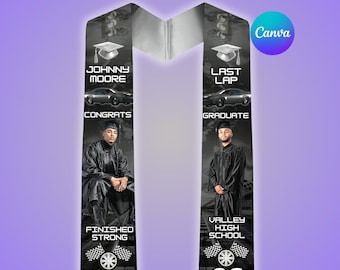 Black Graduation Stole Template, Last Lap, Racing Grad Stole, Grey Stole,Editable Canva Design, Senior, Class Of 2026, Digital Download