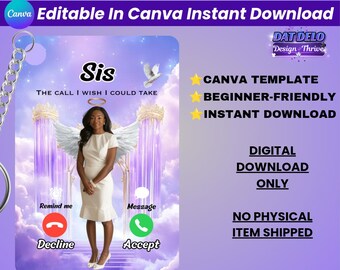 Purple Memorial Keychain Template, Phone Call Keychain Canva Template, Custom Photo Memorial Gift, Sublimation Keychain Design, Editable