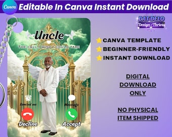 Green Memorial Keychain Template, Phone Call Keychain Canva Template, Custom Photo Memorial Gift, Sublimation Keychain Design, Editable