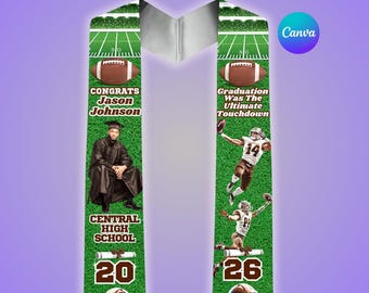 Green Graduation Stole Template, Football Grad Sash, Editable Canva Design, Senior, Class Of 2026, Brown and White, Sports, Digital Download