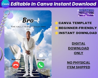 Blue Memorial Keychain Template, Phone Call Keychain Canva Template, Custom Photo Memorial Gift, Sublimation Keychain Design, Editable Canva