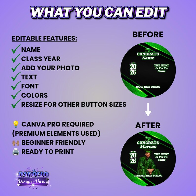 Grad Button Template Green Graduation Button Template Canva, Editable Grad Button Pin Design ...