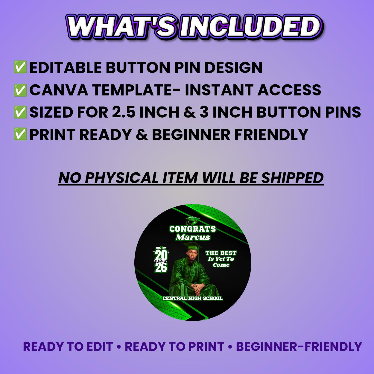 Green Graduation Button Template Canva, Editable Grad Button Pin Design ...