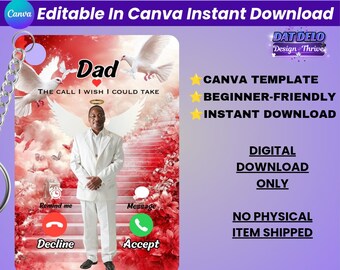 Red Memorial Keychain Template, Phone Call Keychain Canva Template, Custom Photo Memorial Gift, Sublimation Keychain Design, Editable Canva