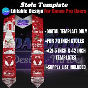 Red Memorial Stole Template: Rest In Heaven, Editable Funeral Sash (Digital Download)