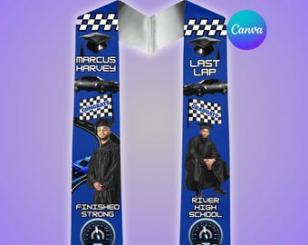Blue Graduation Stole Template, Last Lap, Racing Grad Stole, Blue Black Stole,Editable Canva Design, Senior, Class Of 2026, Digital Download