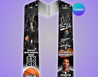 Black Graduation Stole Template, Basketball Grad Stole, Athlete Sports Stole, Editable Canva Design, Senior, Class Of 2026, Digital Download