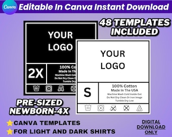 48 Neck Tag Templates Canva, Clothing Label Template Bundle NB-4X, Editable Shirt Tag Design, Black & White Neck Labels, Brand Tag Template