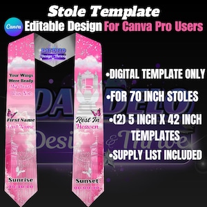 Pink Memorial Stole Template: Rest In Heaven, RIP - Editable Canva Design (Digital Download