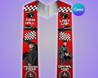 Red Graduation Stole Template, Last Lap, Racing Grad Stole, Red Black Stole,Editable Canva Design, Senior, Class Of 2026, Digital Download