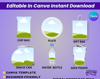 Party Favor Mockup Bundle Canva Template, Drag & Drop Display, Editable Mockups for Crafters, Chip Bag, Juice Pouch, Gift Bag, And More