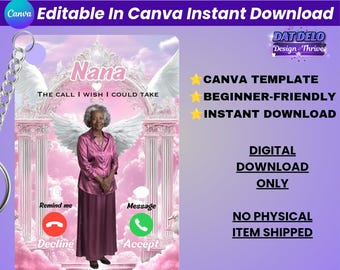 Pink Memorial Keychain Template, Phone Call Keychain Canva Template, Custom Photo Memorial Gift, Sublimation Keychain Design, Editable Canva