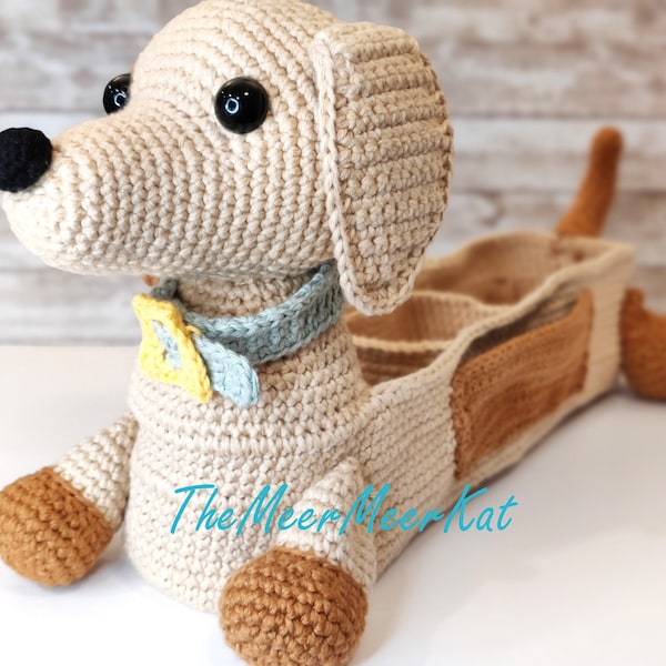 Doxie Organizer dachshund dog basket crochet pattern PDF