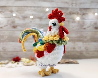 Sam le coq arc-en-ciel, poulet coloré réaliste, modèle au crochet