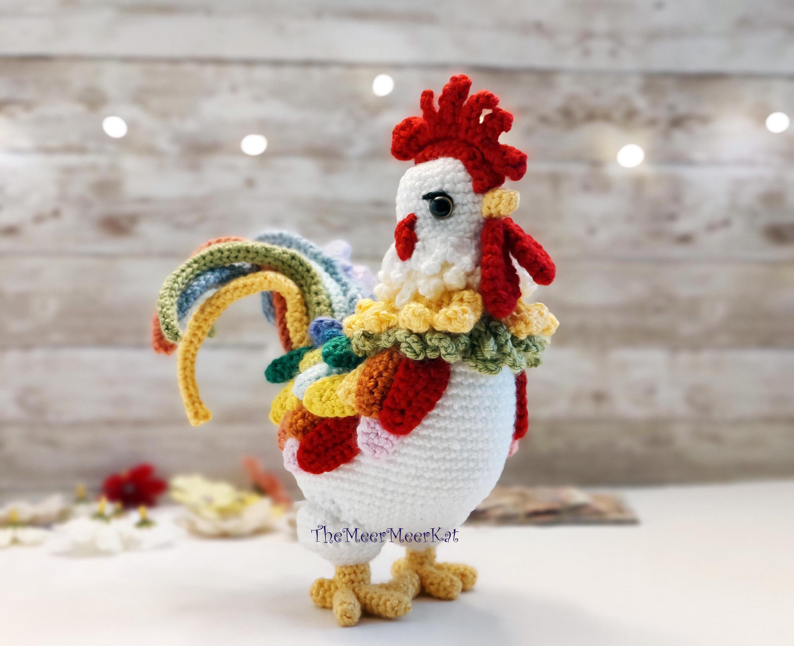 39 Rooster Crochet Patterns to Add Farmhouse Charm to Your Home Decor 18 Sam the Rainbow Rooster realistic colorful chicken
