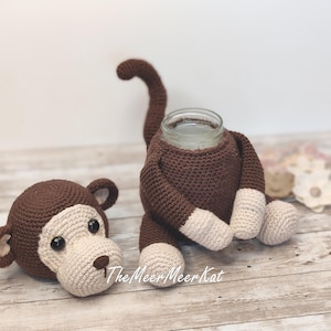 Monkey Stash Jar crochet pattern  mason jar cover amigurumi PDF in English only