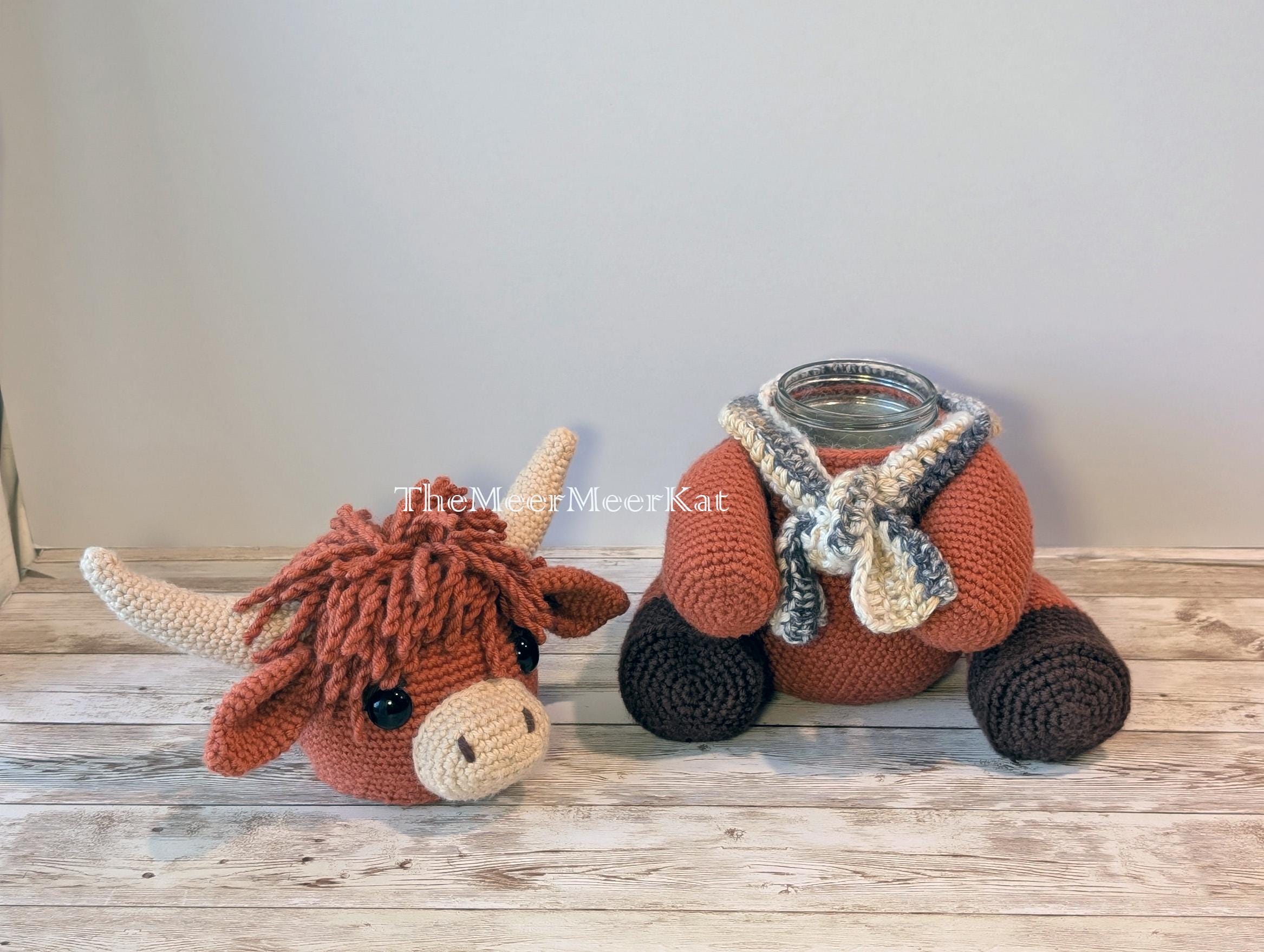 39 Highland Cow Crochet Patterns for Rustic, Fluffy Amigurumi Charm 4 Highland Cow Stash Jar crochet pattern mason jar cover