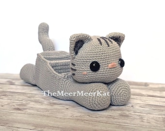 Crochet Cat Desk Organizer Pen Hook Holder Basket amigurumi pattern PDF in English only