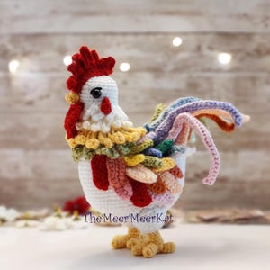 Sam the Rainbow Rooster realistic colorful chicken Amigurumi Crochet Pattern PDF only