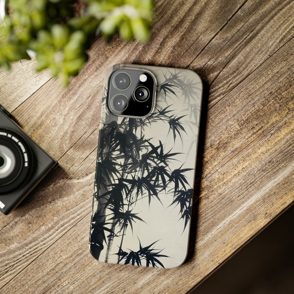 Iphone Case - Bamboe, Bamboe schilderij, Inktkunst, Japans Design, natuurkunst, Esthetische telefoonhoesje | Voor Iphone X, 11, 12, 13, 14, 15, Pro & Max