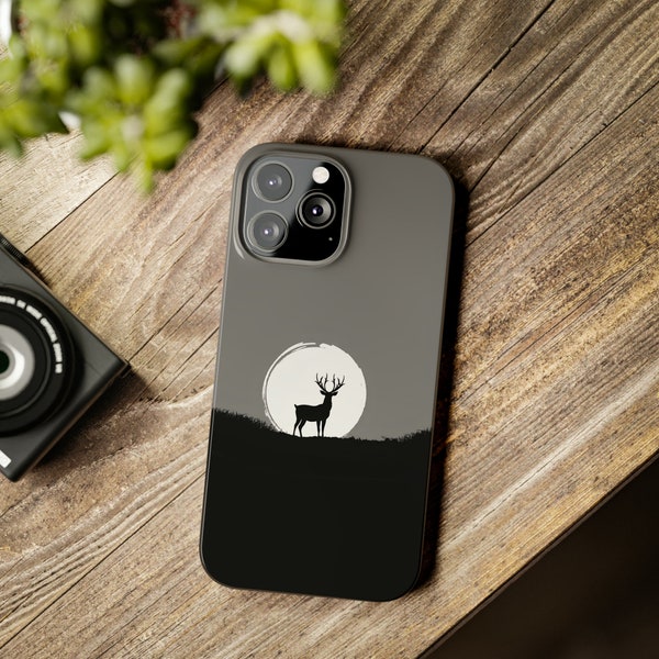 Iphone Case - Nature Phone Case, Minimalistic Nature, Animal Phone Case, Elk, Moose, Aesthetic | For Iphone X, 11, 12, 13, 14, 15, Pro & Max