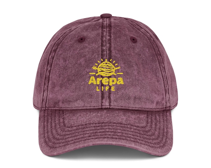 Arepa Life Sunflower Embroidered Cap | Vintage Washed Baseball Hat