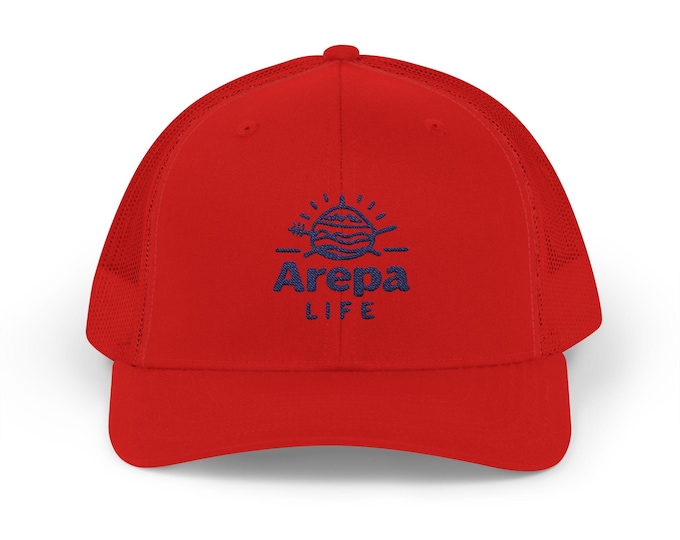 Red Arepa Life Snapback Trucker Cap | Casual Summer Hat, Outdoor Accessory, Gift for Food Lovers, Festival Wear, Trendy Headwear