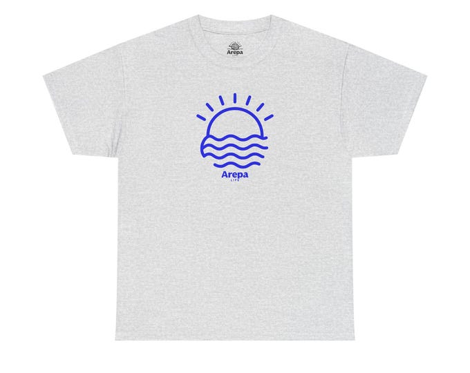 Unisex Heavy Cotton Tee with Arepa Sunset Design, Perfect Gift, Beach Vibes, Summer Style