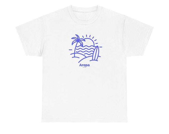 Tropical Arepa Tee, Unisex Heavy Cotton Top, Summer Vibe Shirt, Beachwear, Vacation Outfit, Gift for Food Lovers