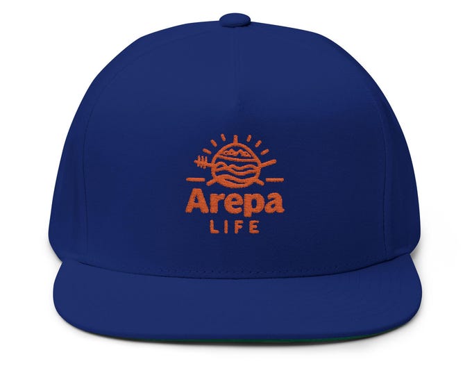 Arepa Life Embroidered Flat Bill Cap | Snapback Hat, Foodie Logo