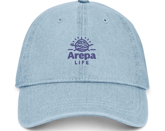 Light Blue Arepa Life Embroidered Hat, Casual Cap for Outdoor Adventures, Summer Festival Accessory, Beachwear Essential