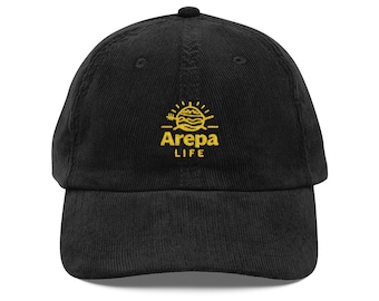 Black 'Arepa Life' Embroidered Corduroy Cap | Vintage
