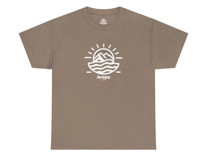 Unisex Heavy Cotton Tee with Sunrise Design, Casual Graphic Shirt, Summer Vibe Top, Beach Life Apparel, Nature Lover Gift