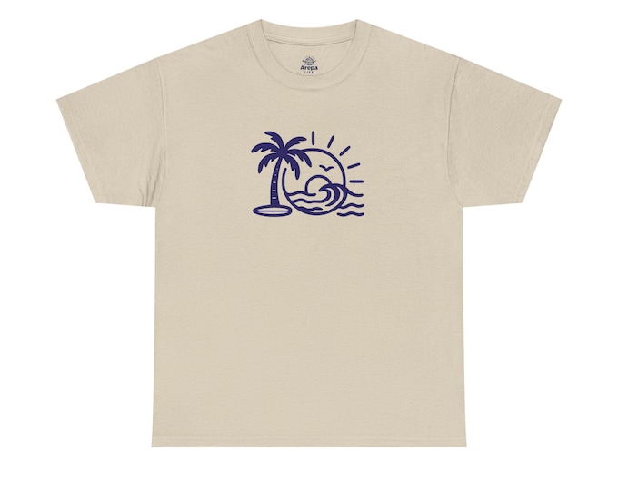 Palm Tree Sunset Tee | Beach Wave Line Art