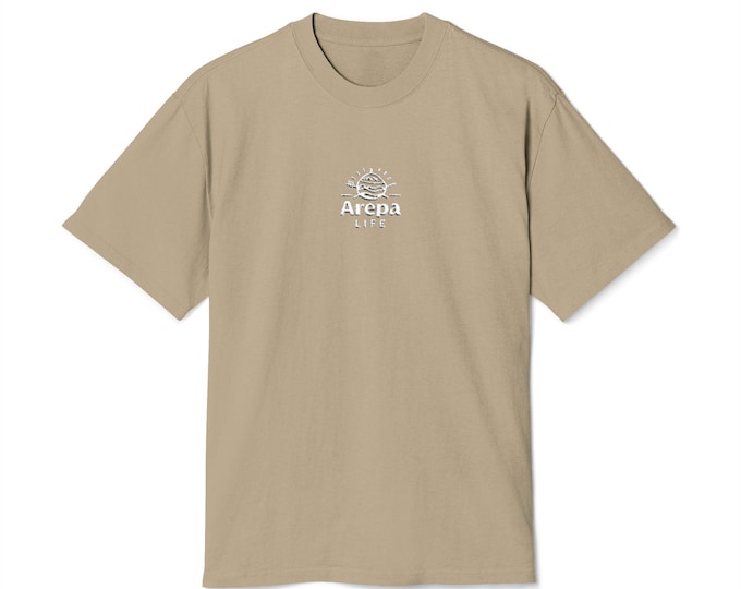 Arepa Cafe Logo Tee | Small Chest Design, Neutral Beige T-Shirt