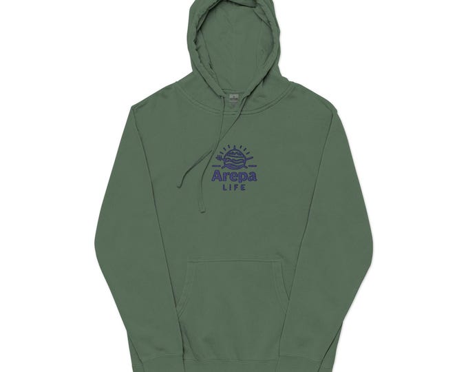 Mushroom Garden Embroidered Hoodie | Green Pigment-Dyed Hooded Sweatshirt