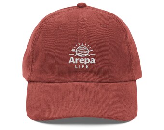 Burgundy 'Arepa Life' Embroidered Corduroy Cap | Vintage