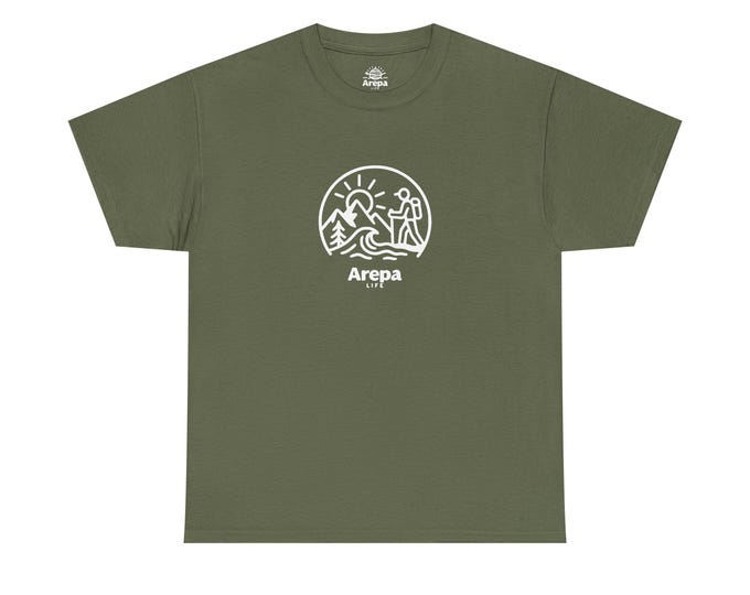 Arepa Life Adventure-Inspired Heavy Cotton Tee, Unisex Outdoor Shirt, Nature Lover Gift, Hiking Enthusiast Apparel