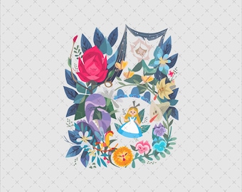 Alice in Wonderland bloemen clipart, shirtsublimatie (PNG, SVG)