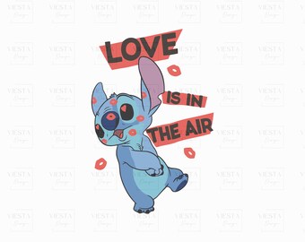 Stitch Watercolor Clipart, Love Is In The Air, PNG SVG (Digital Download)