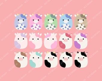 Squishmallows koe clipartbundel, transparante png-afbeeldingen (digitale download)