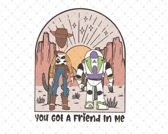 Retro Toy Story png-svg, Buzz and Woody, comfortabele kleuren (digitale download)