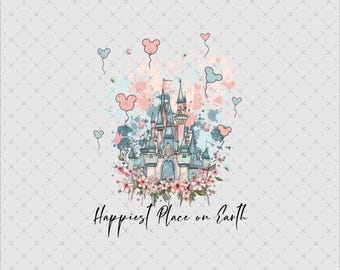 Happiest Place Castle Floral PNG SVG, shirt familievakantie (digitale download)