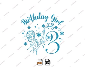 Elsa 3rd Birthday Girl, Queen Princess SVG PNG (Digital Design)