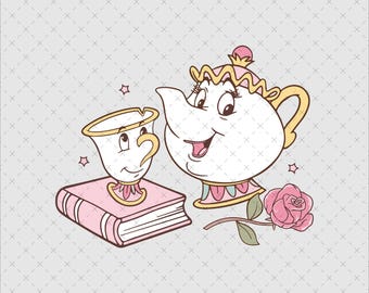 Retro Chip and Mrs. Potts SVG, Princess PNG, Tea Pot (Digital File)