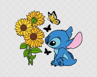 Stitch with Sunflowers PNG, SVG Clipart (Digital Download)